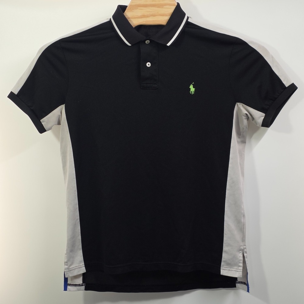 Polo Ralph Lauren Performance Polo Men Medium Black Gray Golf Tech Stretch Airy - Picture 4 of 6